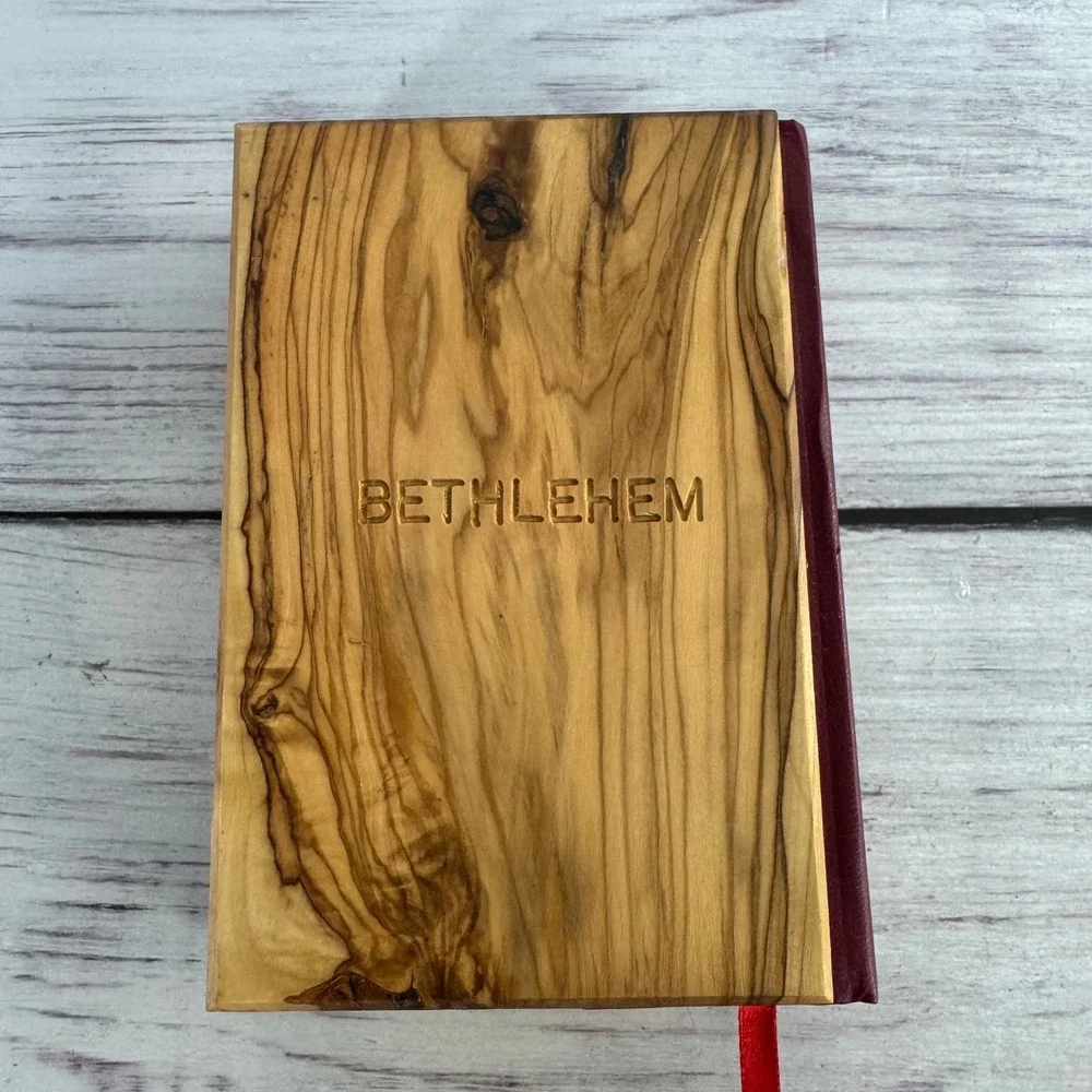 Jerusalem Holy Bible Small Natural Olive Wood Bethlehem Gilded Edges TBN Red